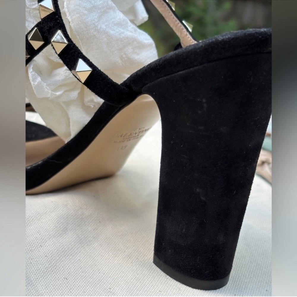 Valentino rockstud suede sandals block chunky heels ankle strap - Picture 7 of 11